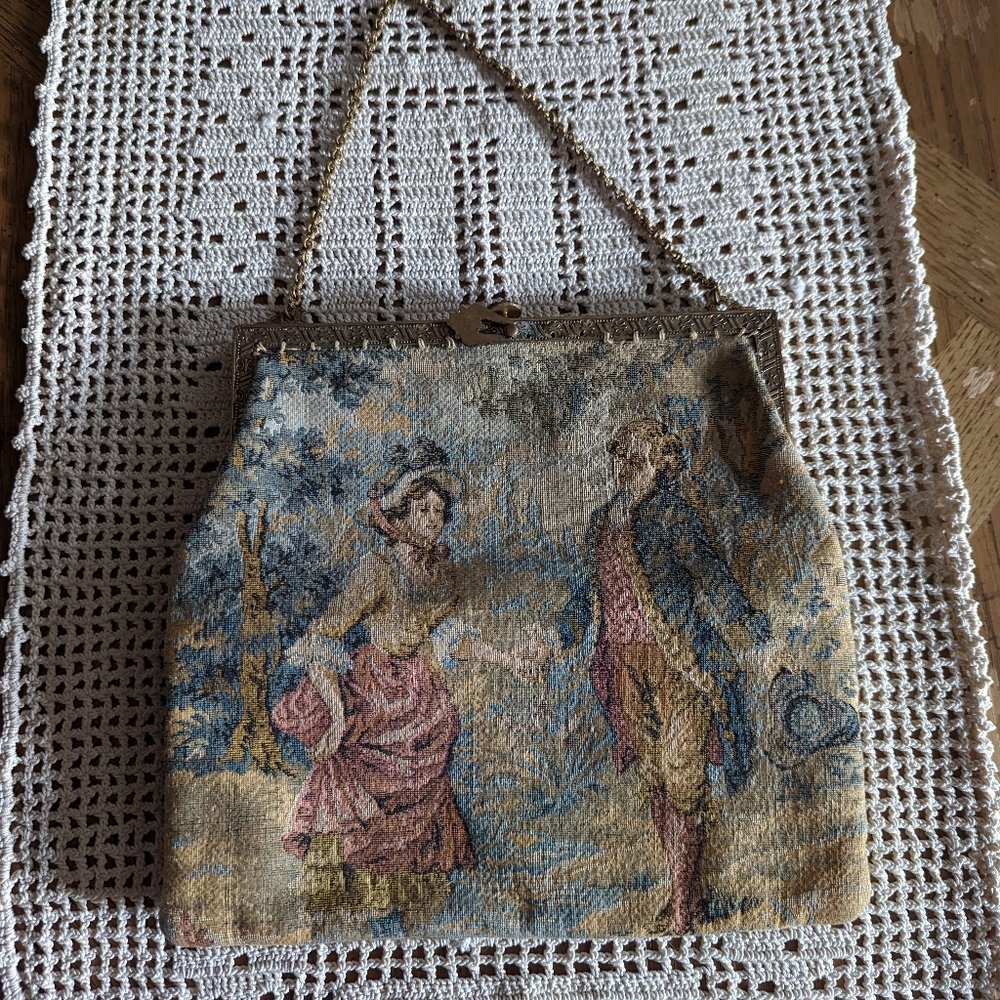 Vintage Tapestry Purse With Mirror & Change Purse Inside - Picture 2 of 9